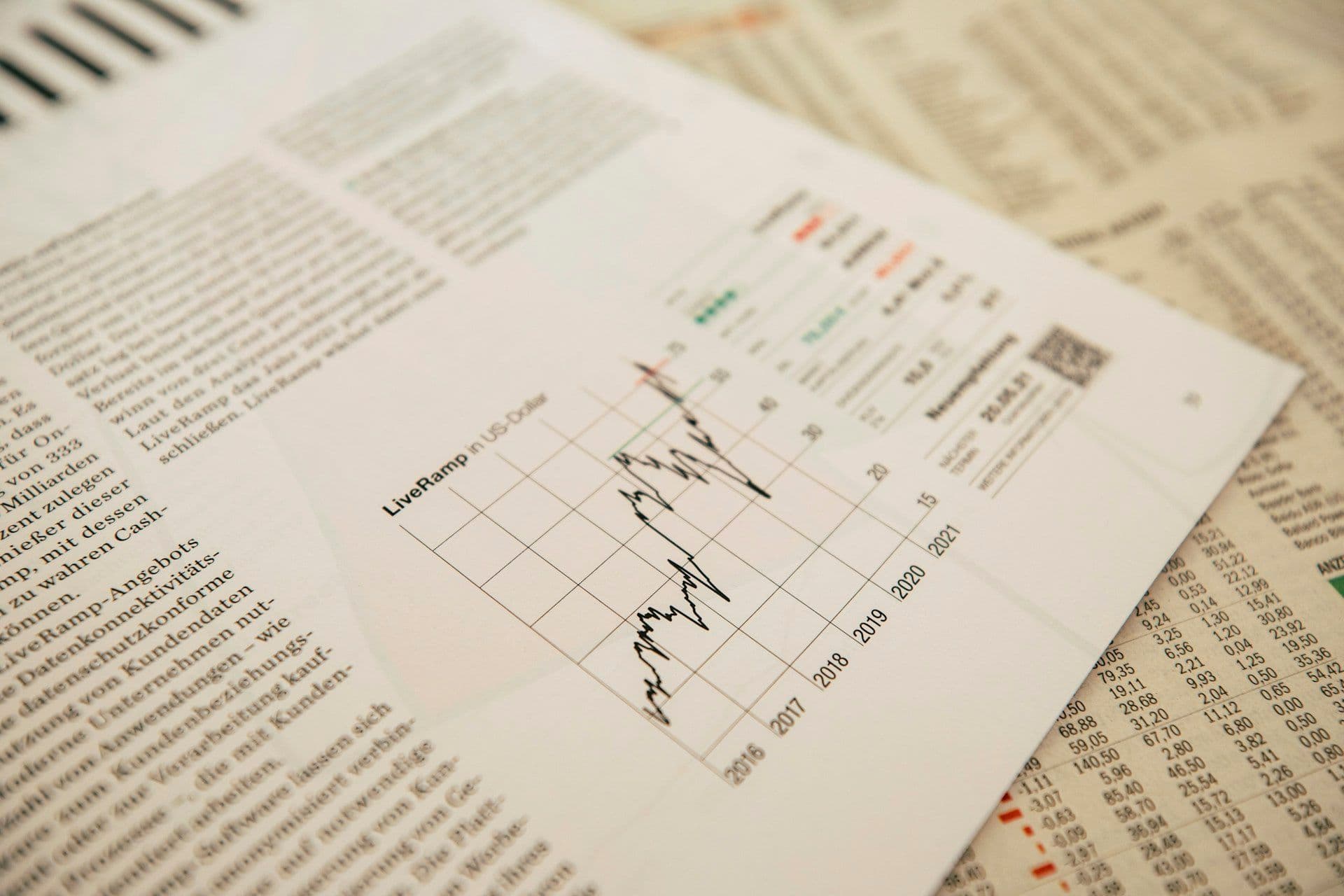 financial newspaper with stock chart